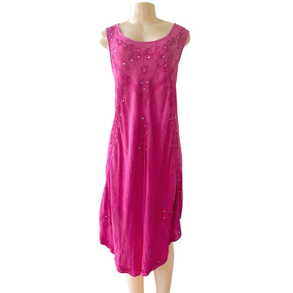 TAMSY Red Sleeveless Embellished Rayon Umbrella Dress-One Size Plus NEW